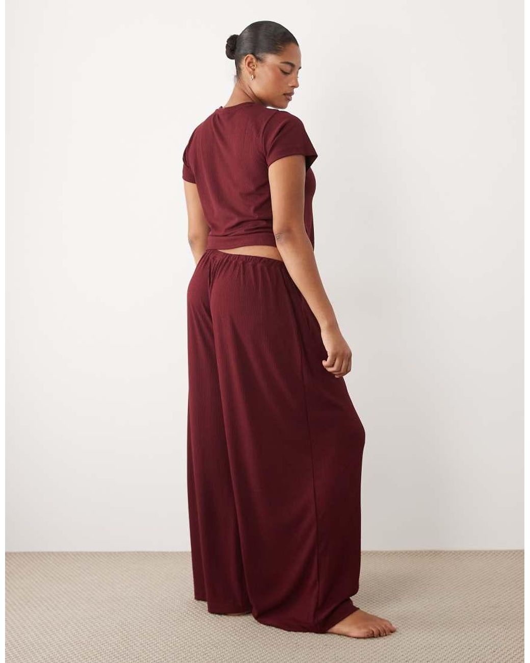 ASOS Red Asos Design Curve Lounge Ribbed Mix & Match Wide Leg Pyjama Bottom