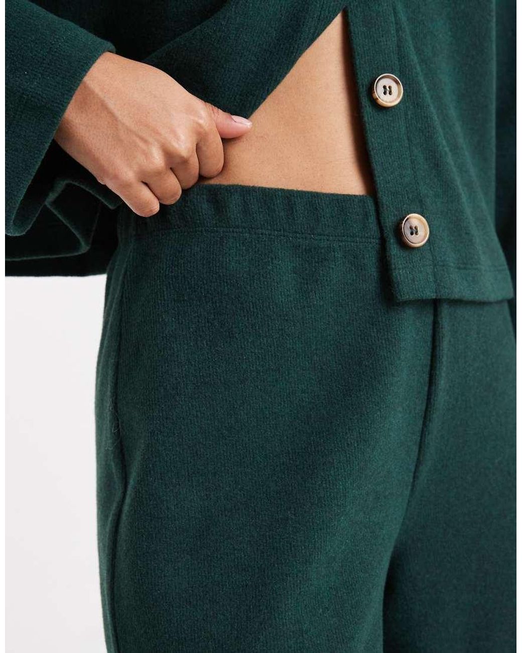 Miss Selfridge Green Soft Rib Wide Leg Trouser