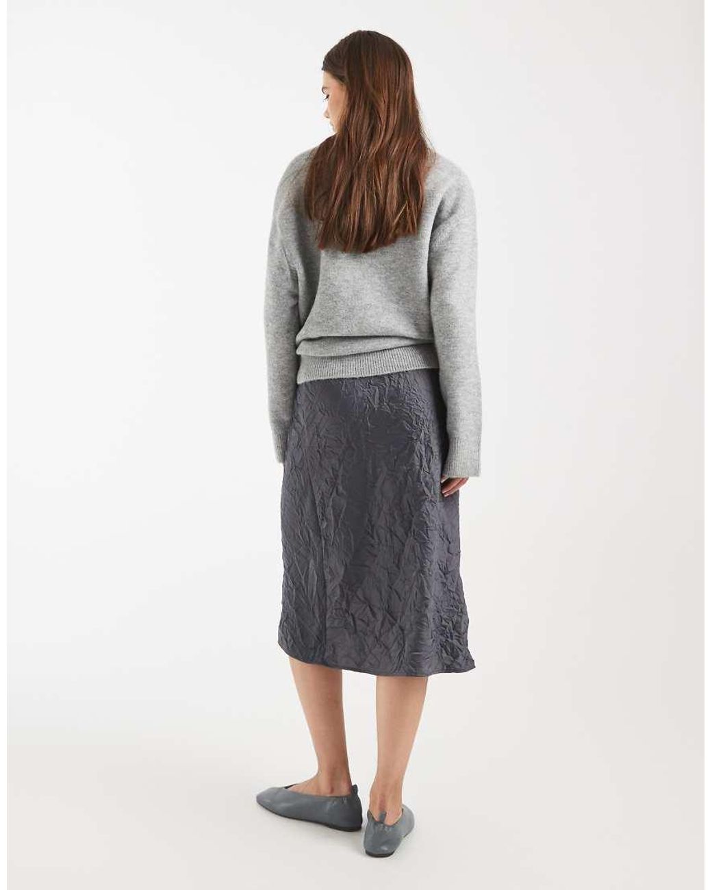 ASOS Blue Crushed Satin Midi Skirt