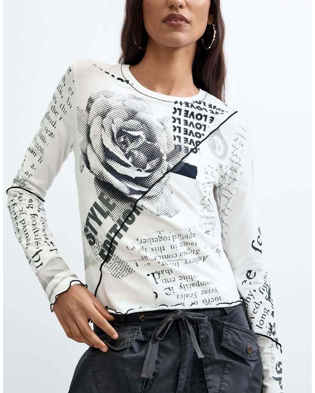 Desigual Gray Printed T-Shirt 100% Cotton