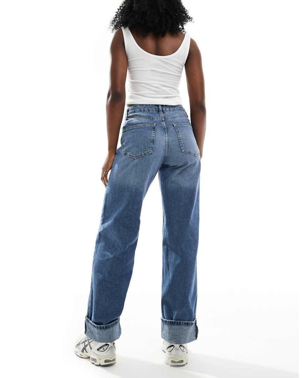ONLY Blue Ella Wide Leg Fold Up Jeans