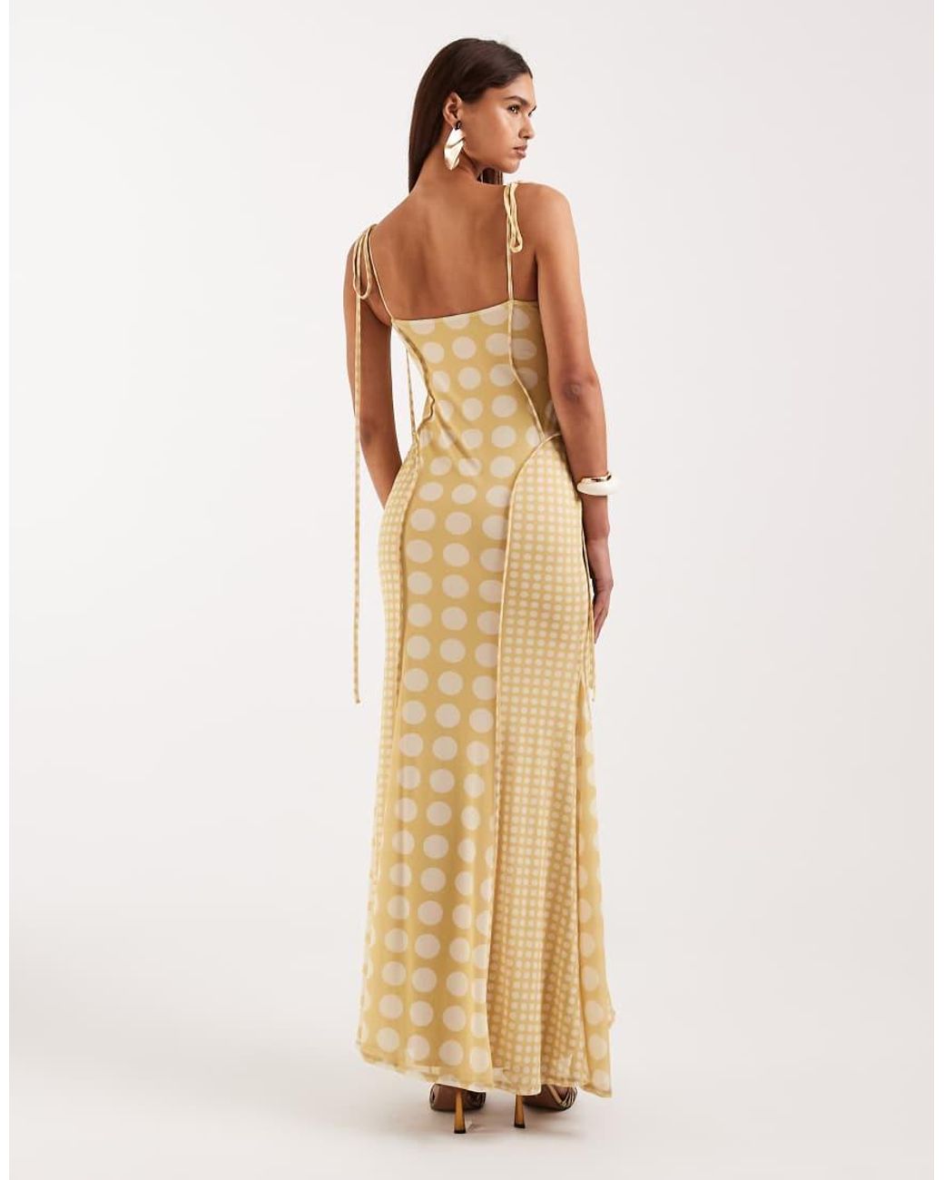 ASOS Natural Printed Mesh Exposed Seam Sculpted Cupped Maxi Dress