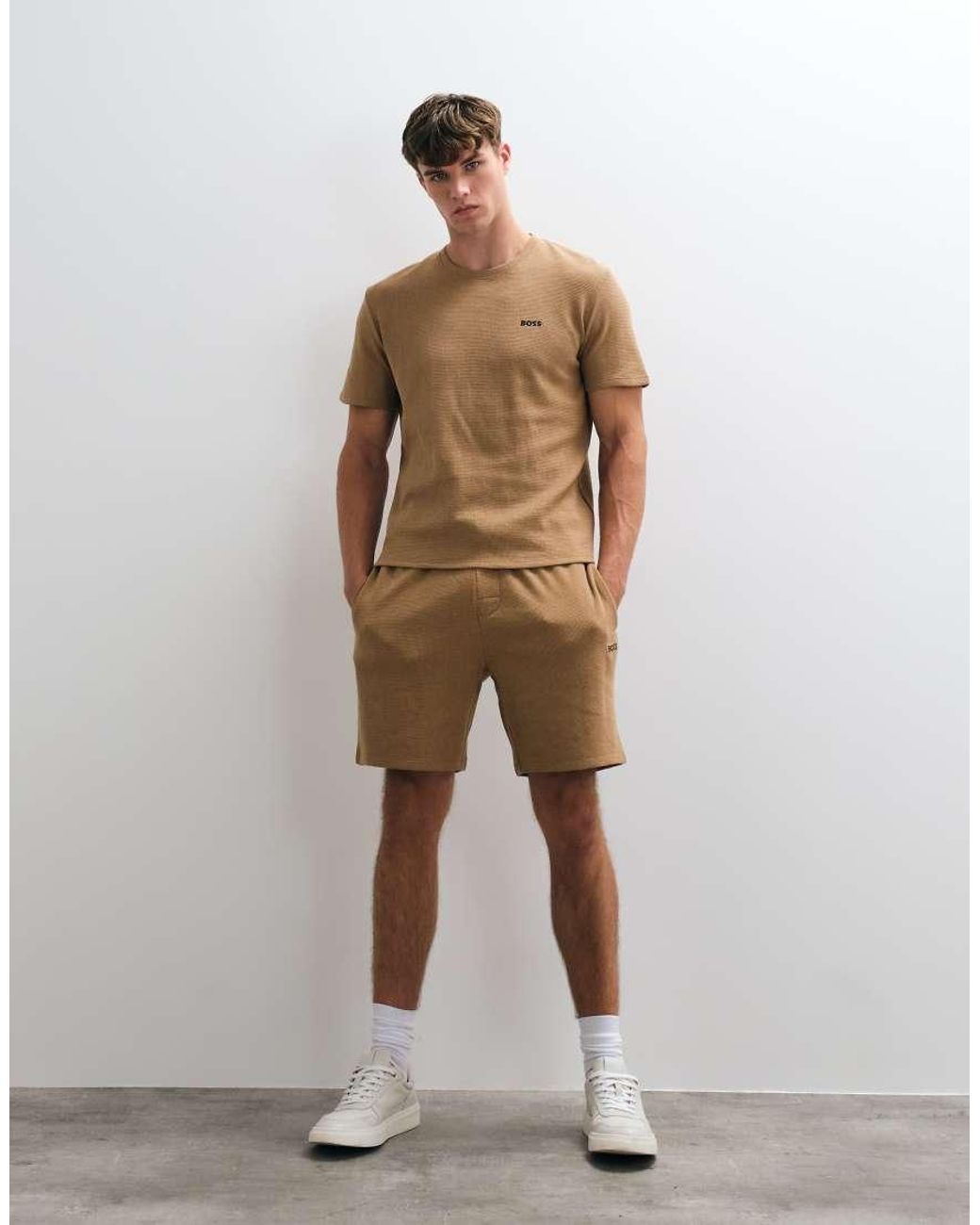 Boss Natural Waffle Shorts With Logo Print for men