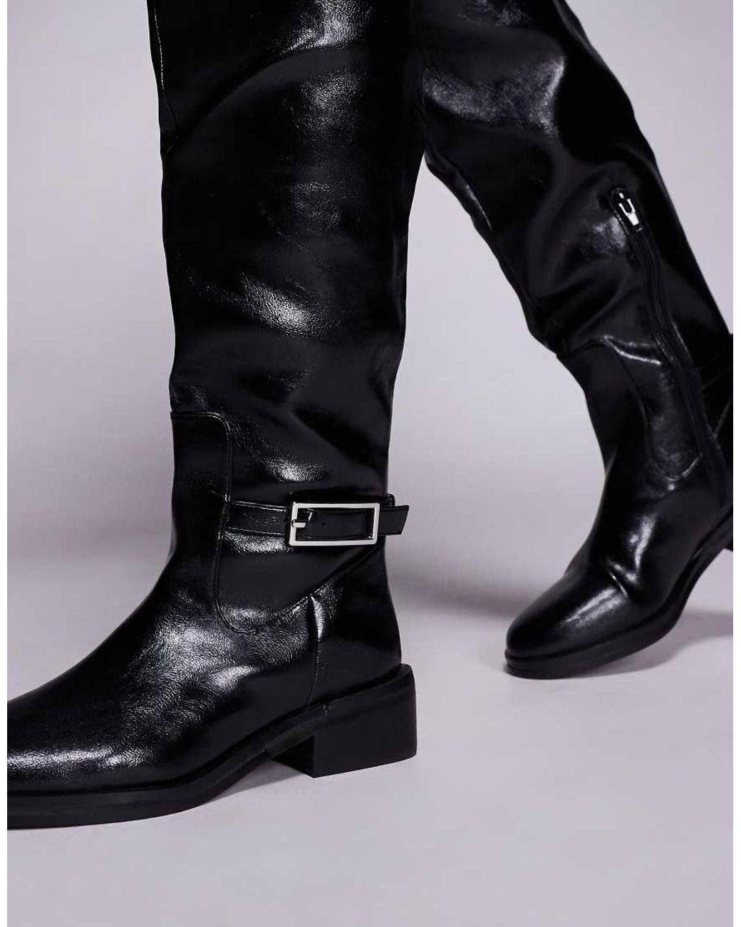 River Island Black Buckle Over The Knee Boots