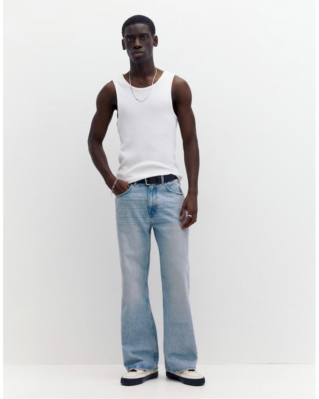 Pull&Bear Geribbeld Hemdje in het White voor heren