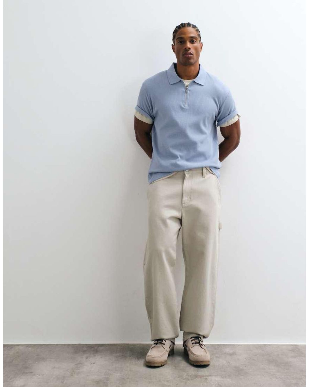 ASOS Blue Regular Fit Zip Polo for men