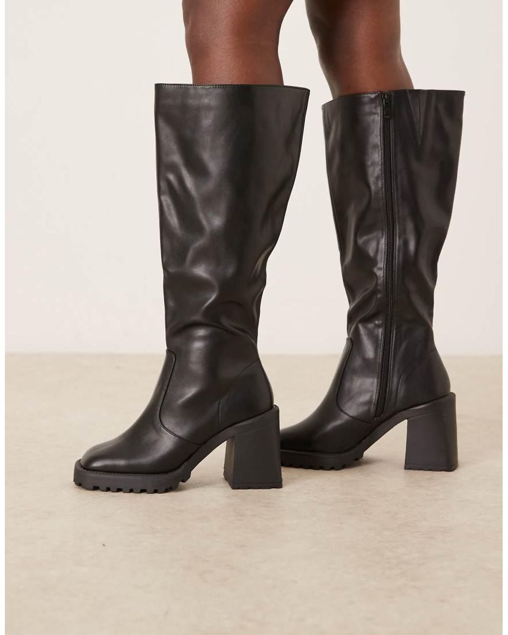 Raid Wide Fit Red Adilah Block Heel Knee Boots