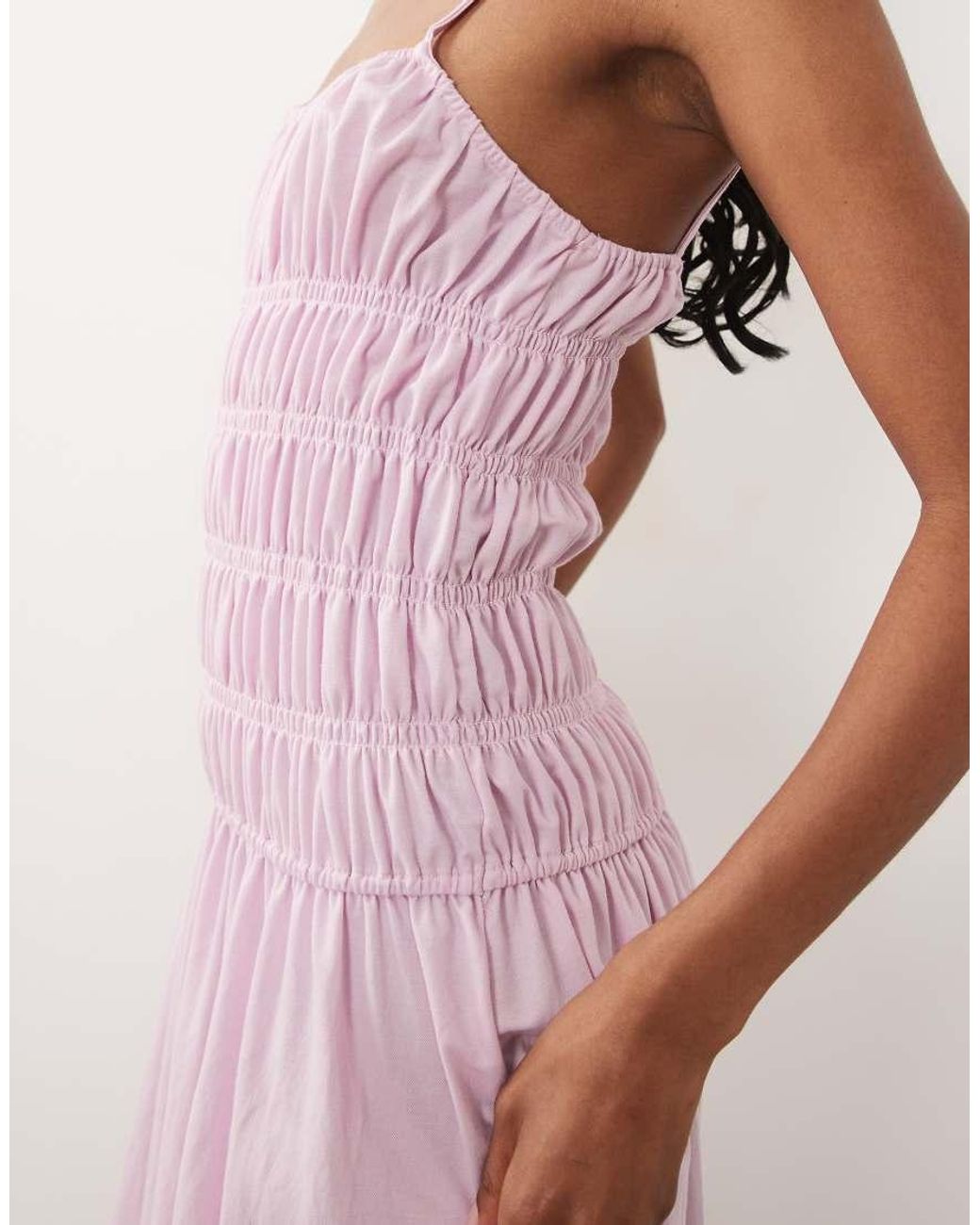 Mango Pink Ruched Drop Waist Maxi Dress
