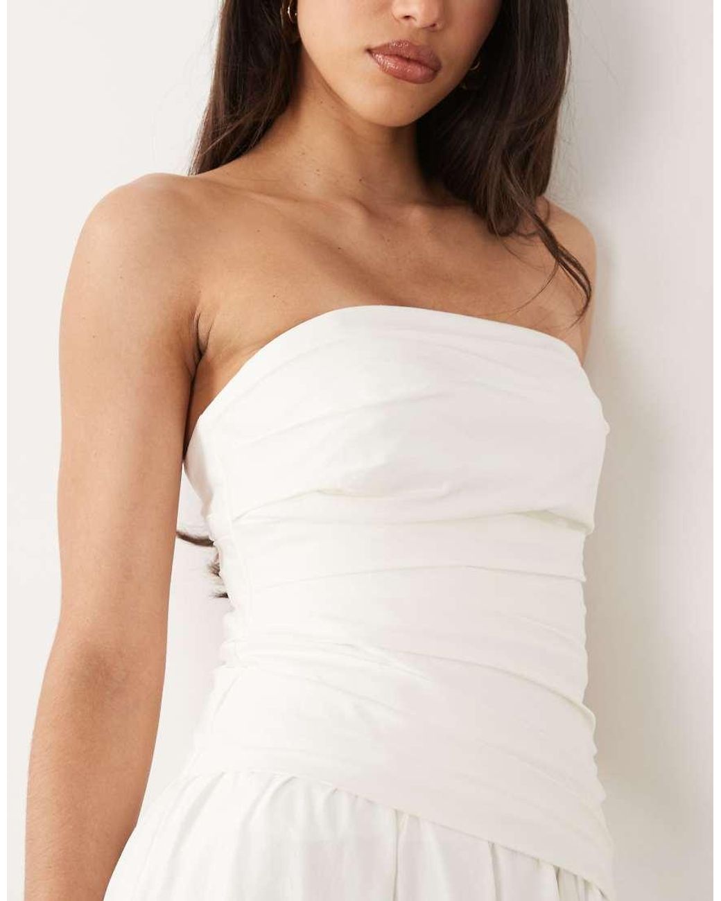 Forever New Natural Cotton Asymmetric Ruched Bandeau Midi Dress