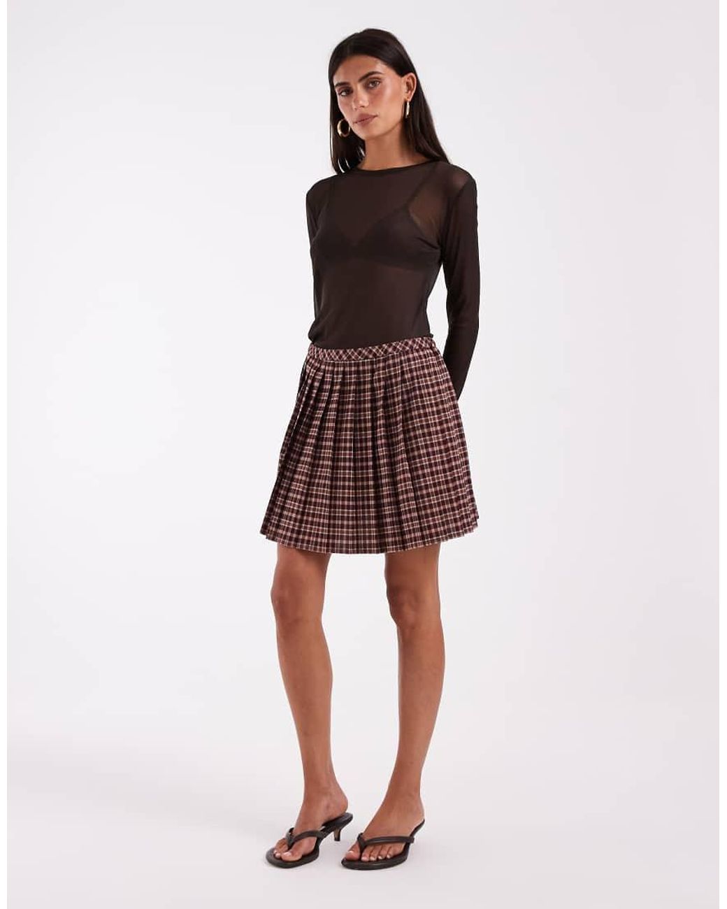 Vero Moda Brown Sheer Long Sleeve Mesh Top