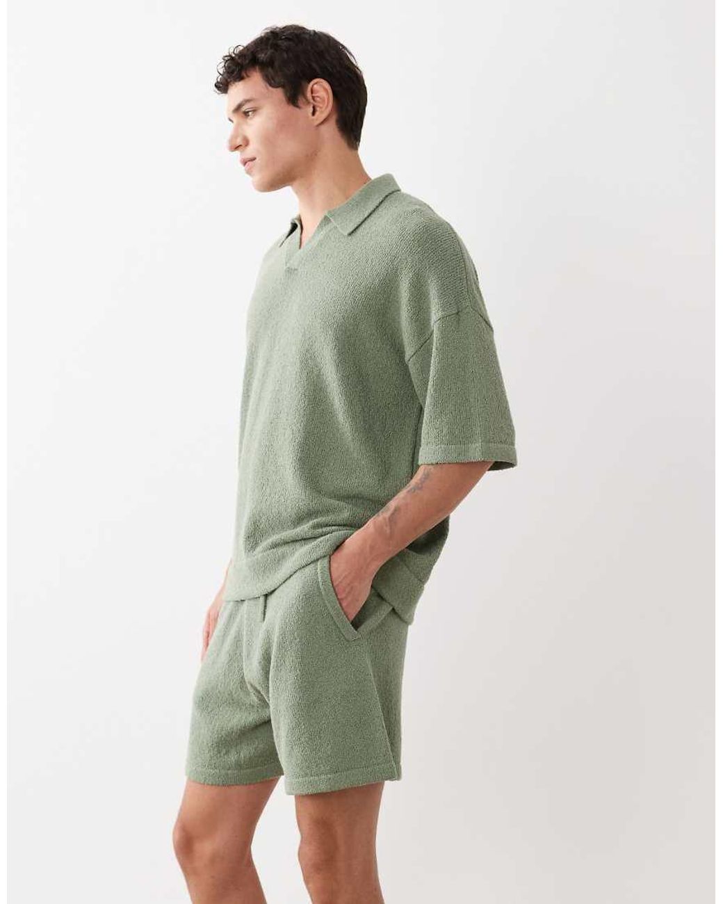 ASOS Green Wide Co-ord Knitted Boucle Shorts for men