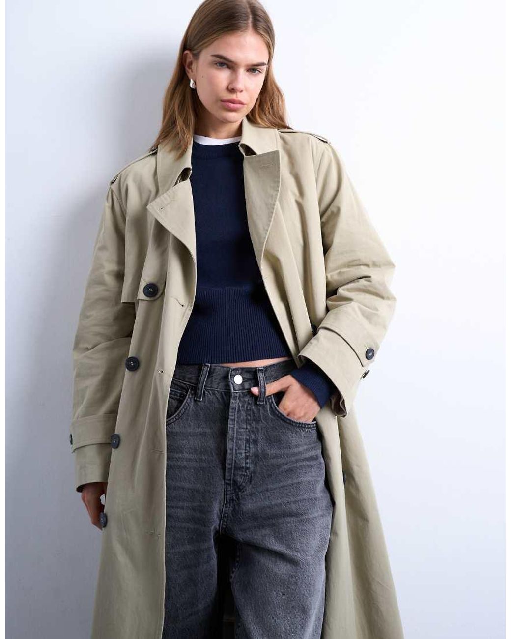 TOPSHOP White 2 In 1 Borg Trench With Detachable Lining In Stone