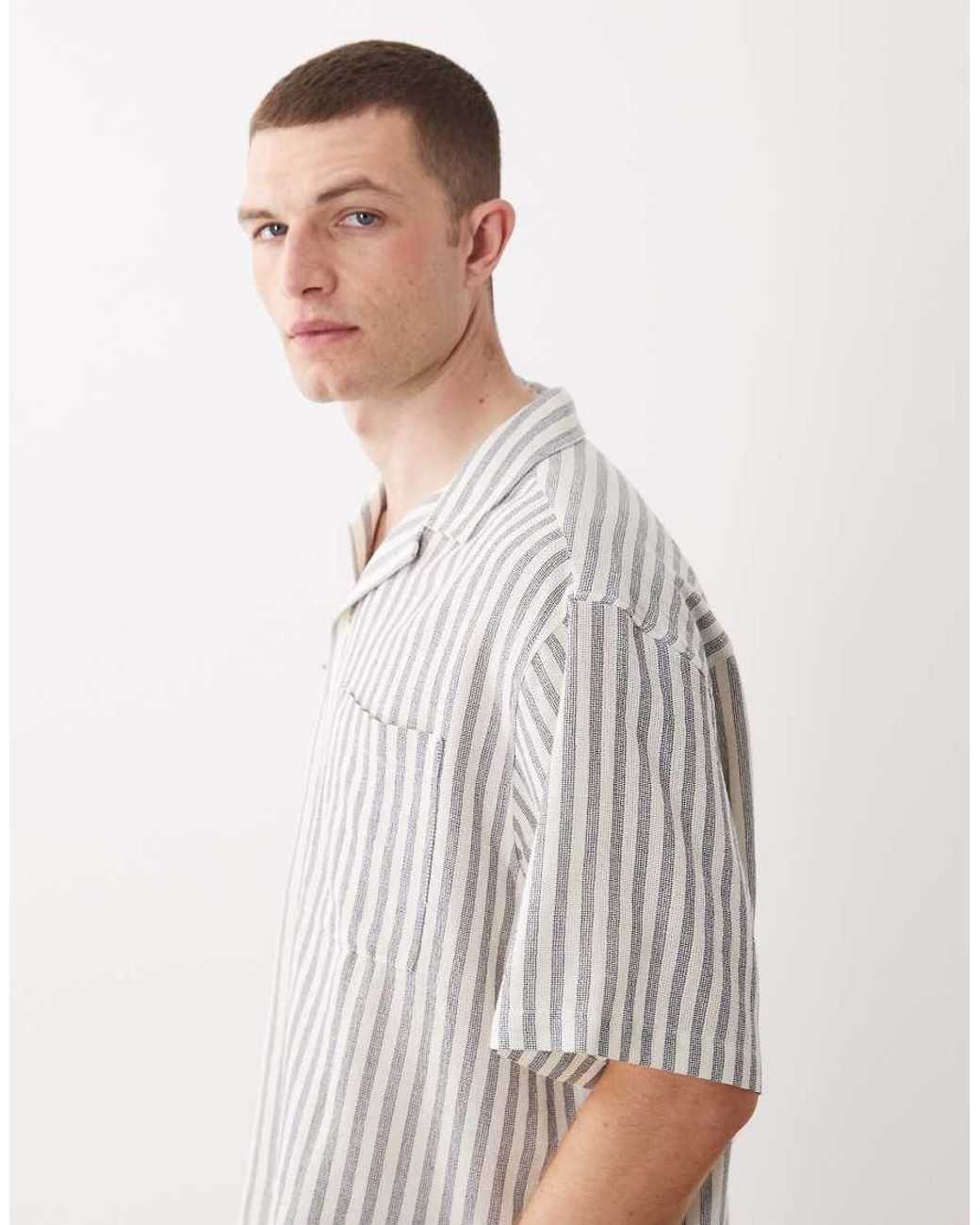 ASOS Gray Boxy Oversized Crochet Stripe Shirt for men