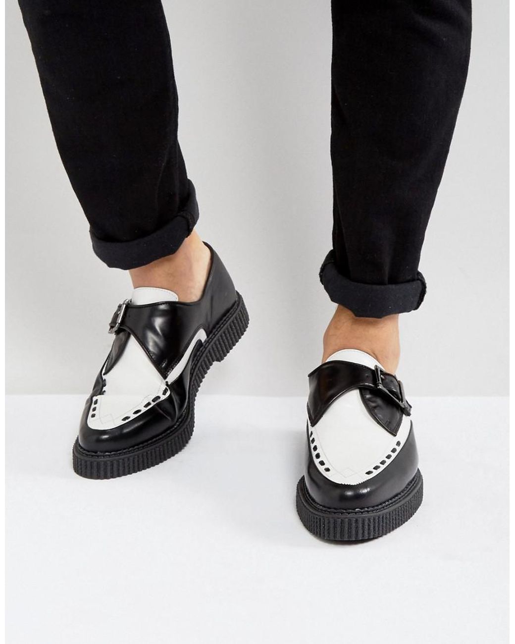ASOS Monk Creeper Shoes In Black And White Leather for Men | Lyst