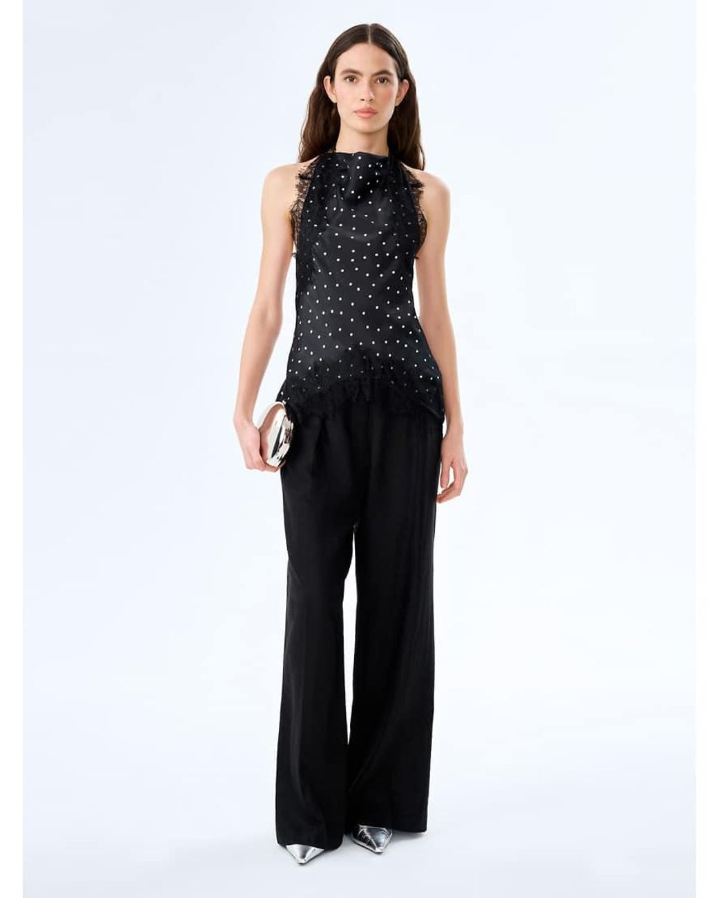 OMNES Black Tops Jayne Halterneck Top With Lace Detail