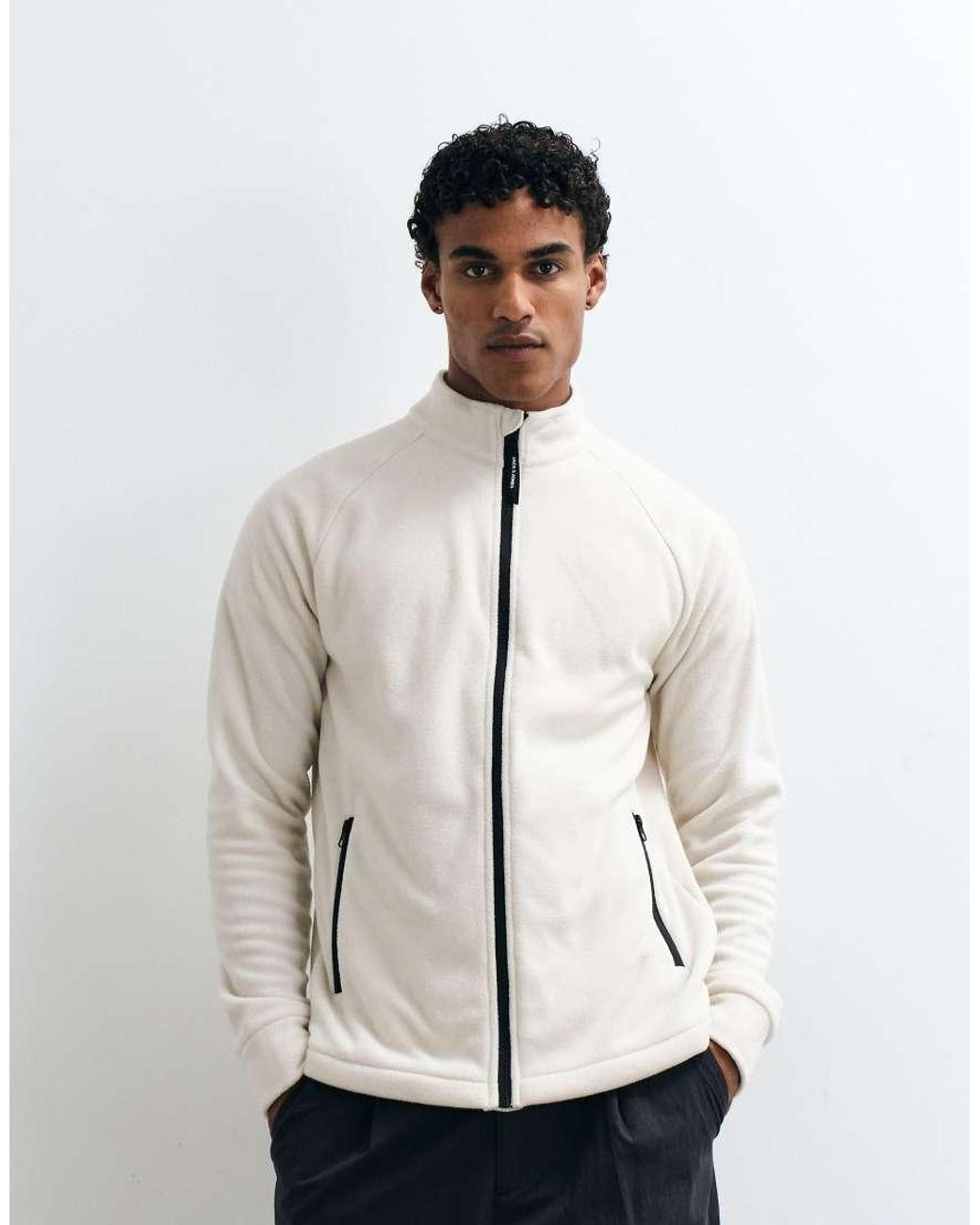 Jack & Jones White Zip Up Fleece Jacket for men