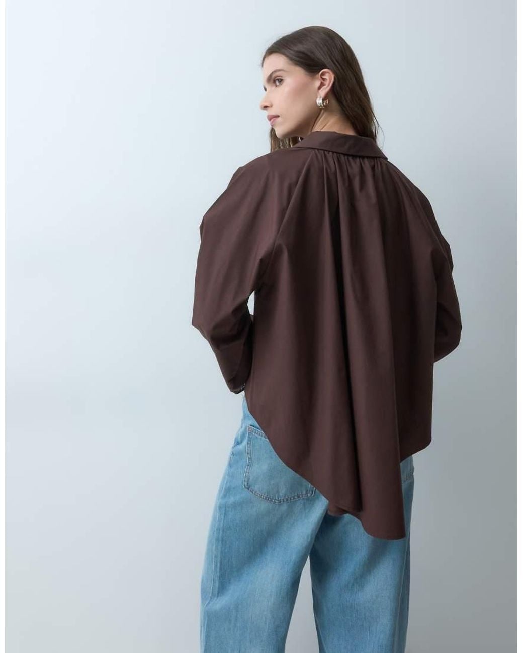 ASOS Blue Oversized High Low Hem Raglan Sleeve Shirt