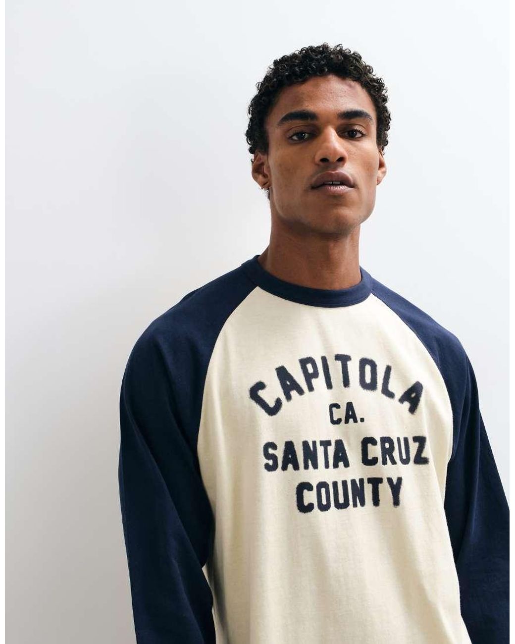 ASOS White Oversized Raglan Long Sleeve T-Shirt With Text Print And Curved Hem for men