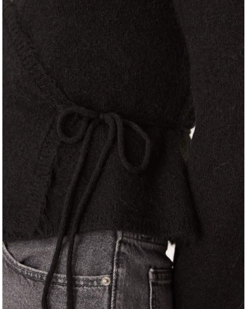 Gina Tricot Black Long Sleeve Knitted Wool Alpaca Wrap Cardigan