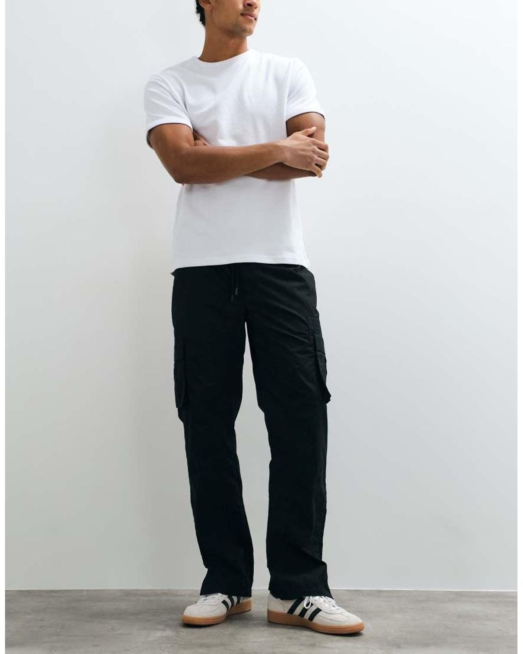 Brave Soul White 100% Cotton Cargo Pants With Elasticated Waist for men