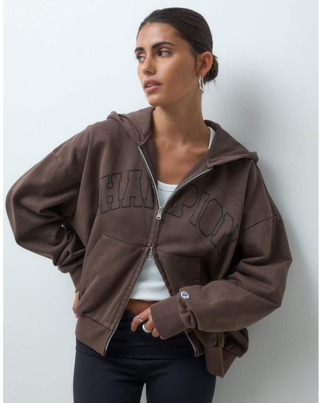 Champion Brown Future Memories Oversized Full Zip Hoodie