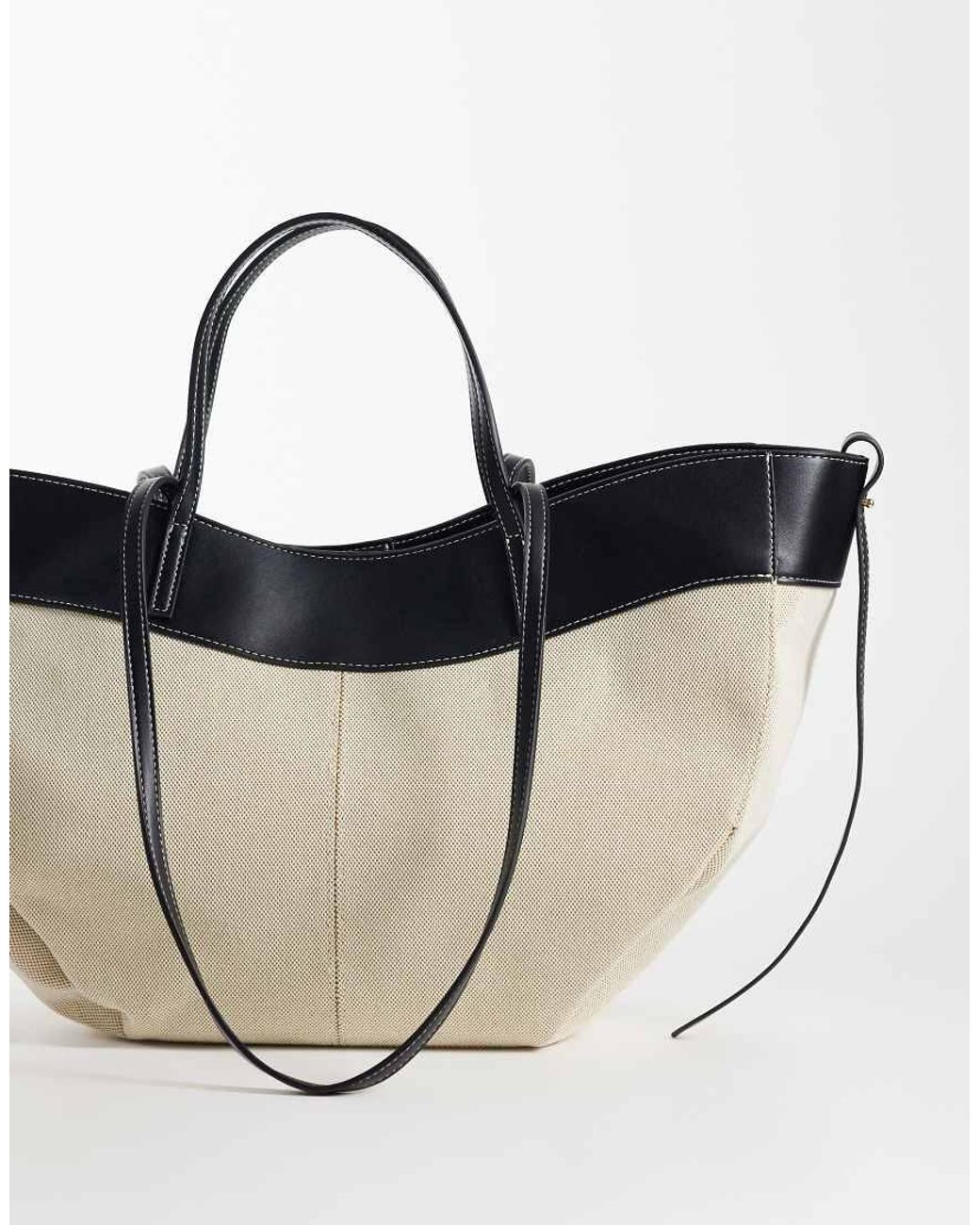 Gina Tricot White Canvas Tote Bag With Faux Leather Trim