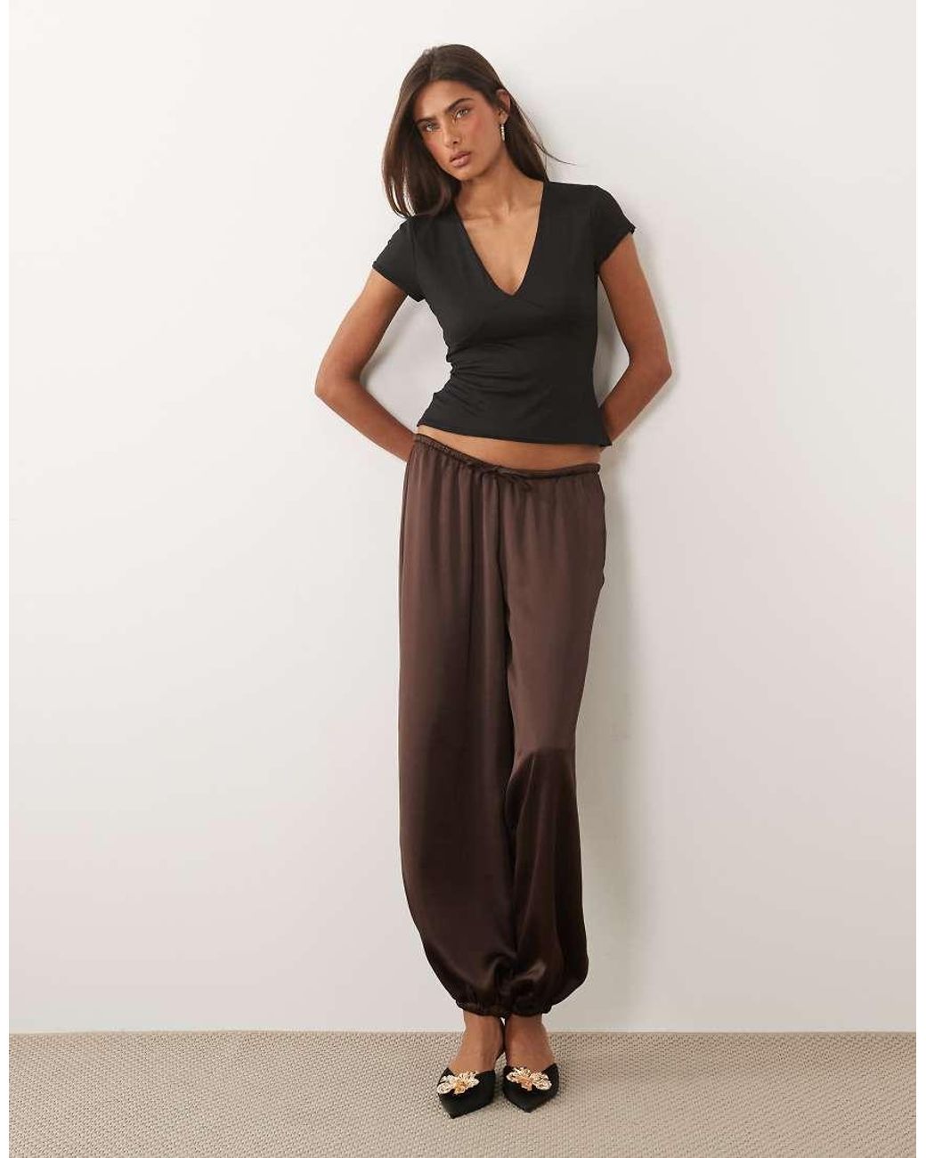 Missy Empire Brown Soft Touch V Neck Cap Sleeve Top