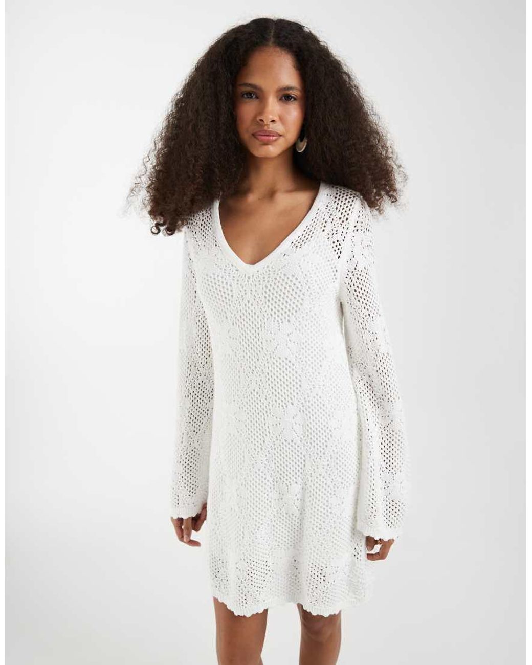 Gap White V-Neck Pointelle Mini Dress