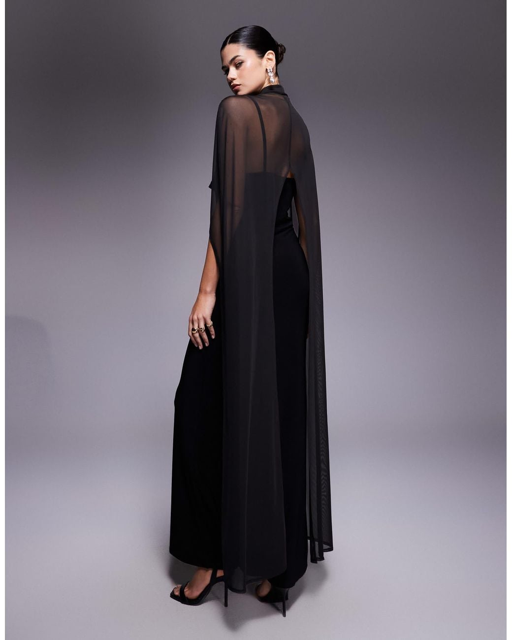 ASOS exaggerated Cape Maxi Dress in Black | Lyst