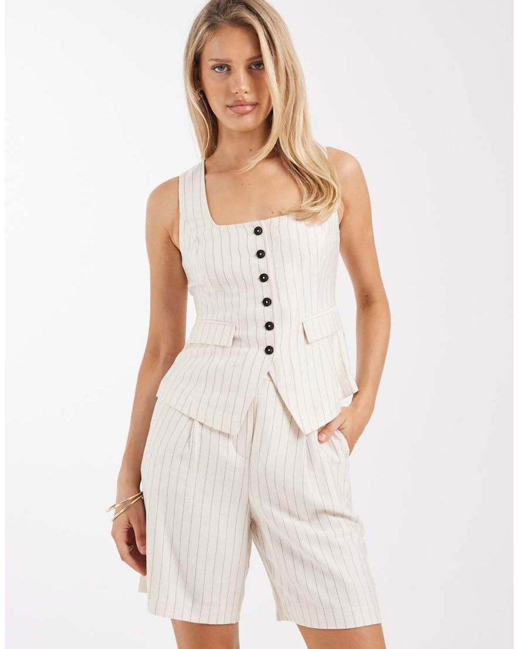 New Look White Stripe Square Neck Waistcoat