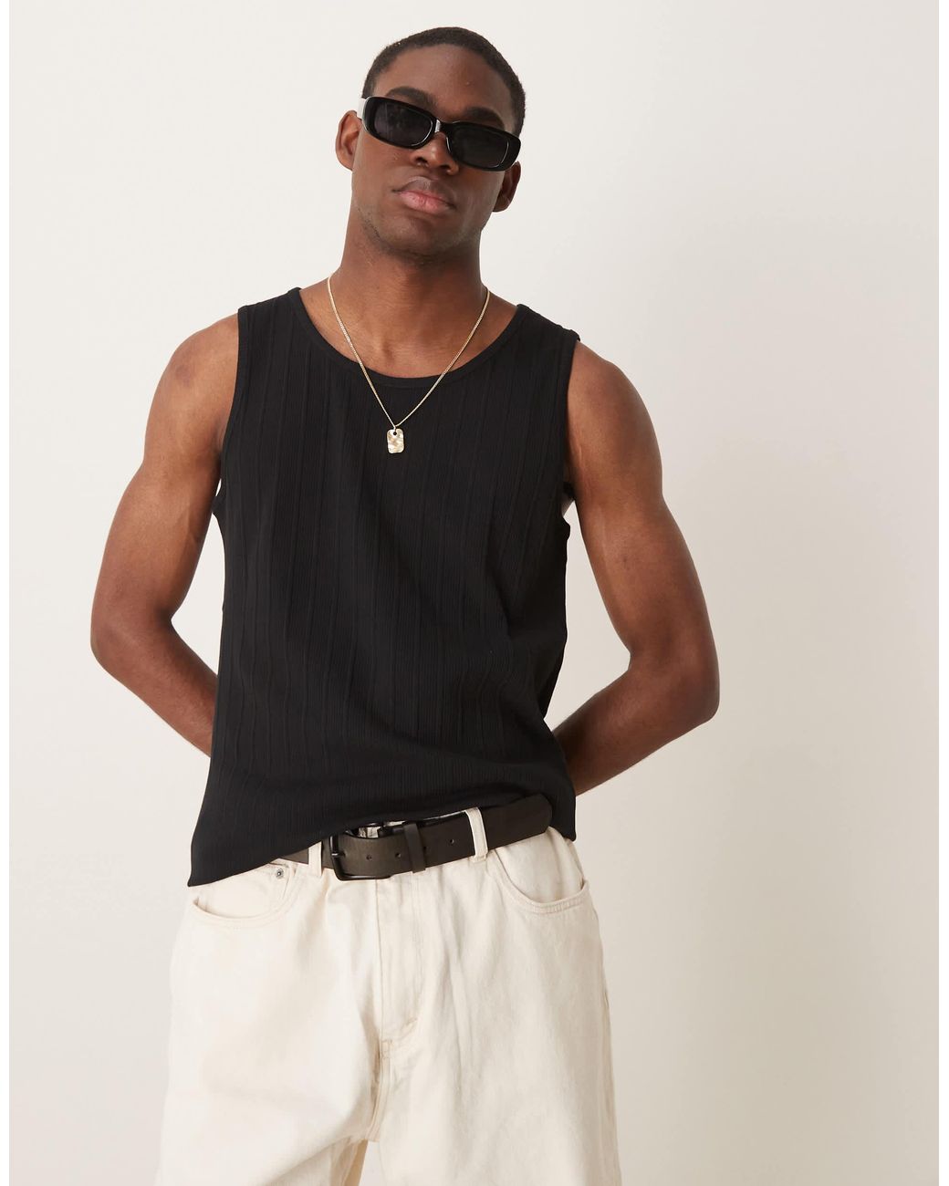 SELECTED – geripptes tanktop aus 100% baumwolle in Black für Herren