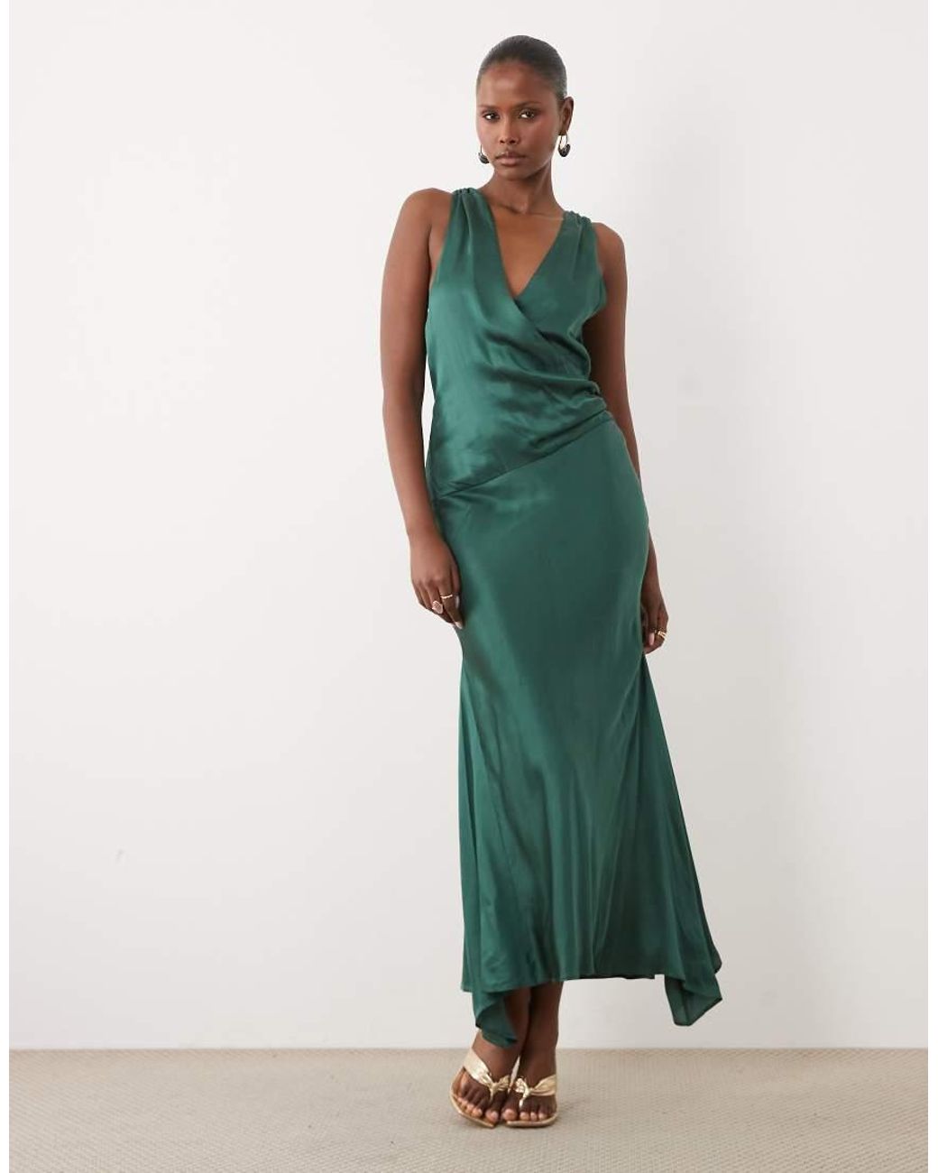 ASOS Green Premium Plunge Modal Satin Maxi Dress