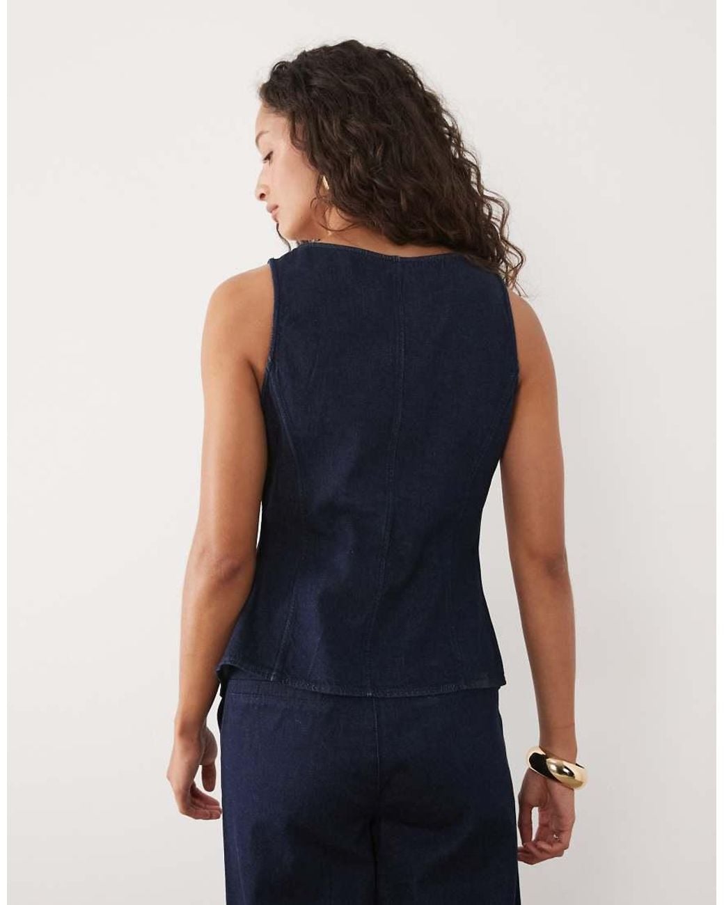 Mango Blue Avery 100% Cotton Square Neck Denim Top Co-ord