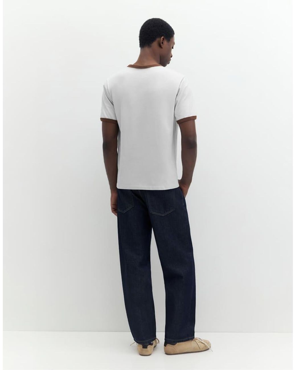 Pull&Bear White Contrast Trim T-shirt for men