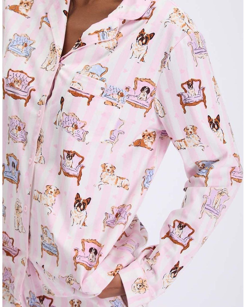 Boux Avenue Pink Dogs On Chairs Pyjama Set With Bag Fleece Top And Bottoms Pj