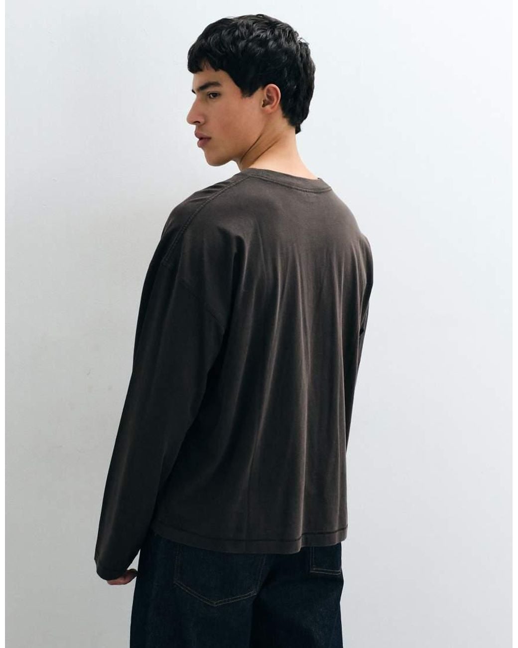 Weekday Black Oversized Long Sleeve T-shirt With Abstract Text Print for men