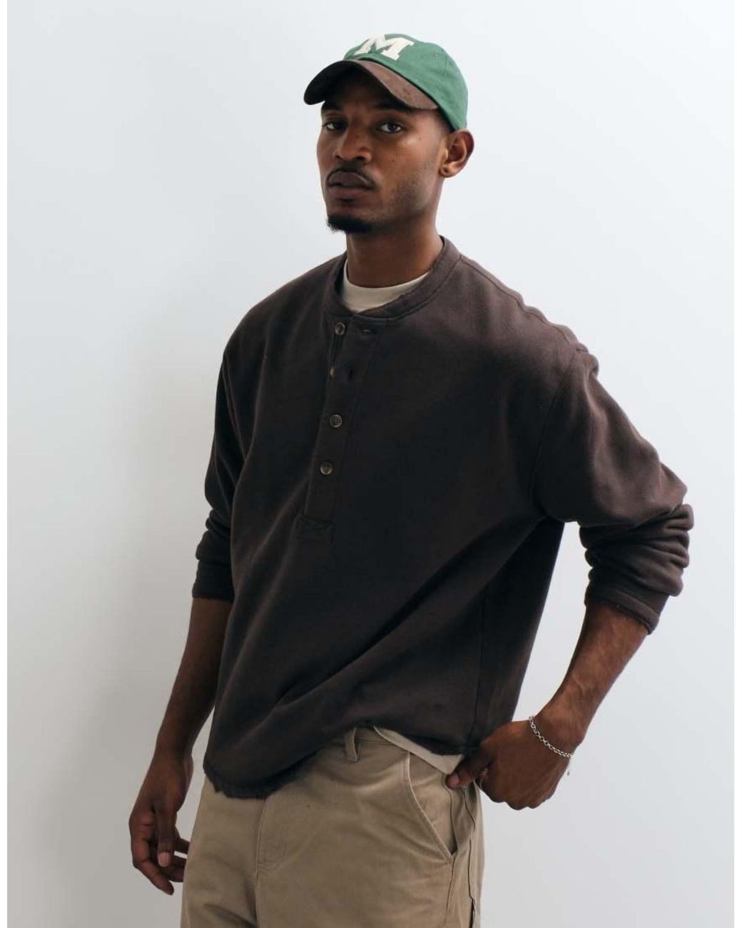 Abercrombie & Fitch Black Oversized Heavyweight Henley Top for men