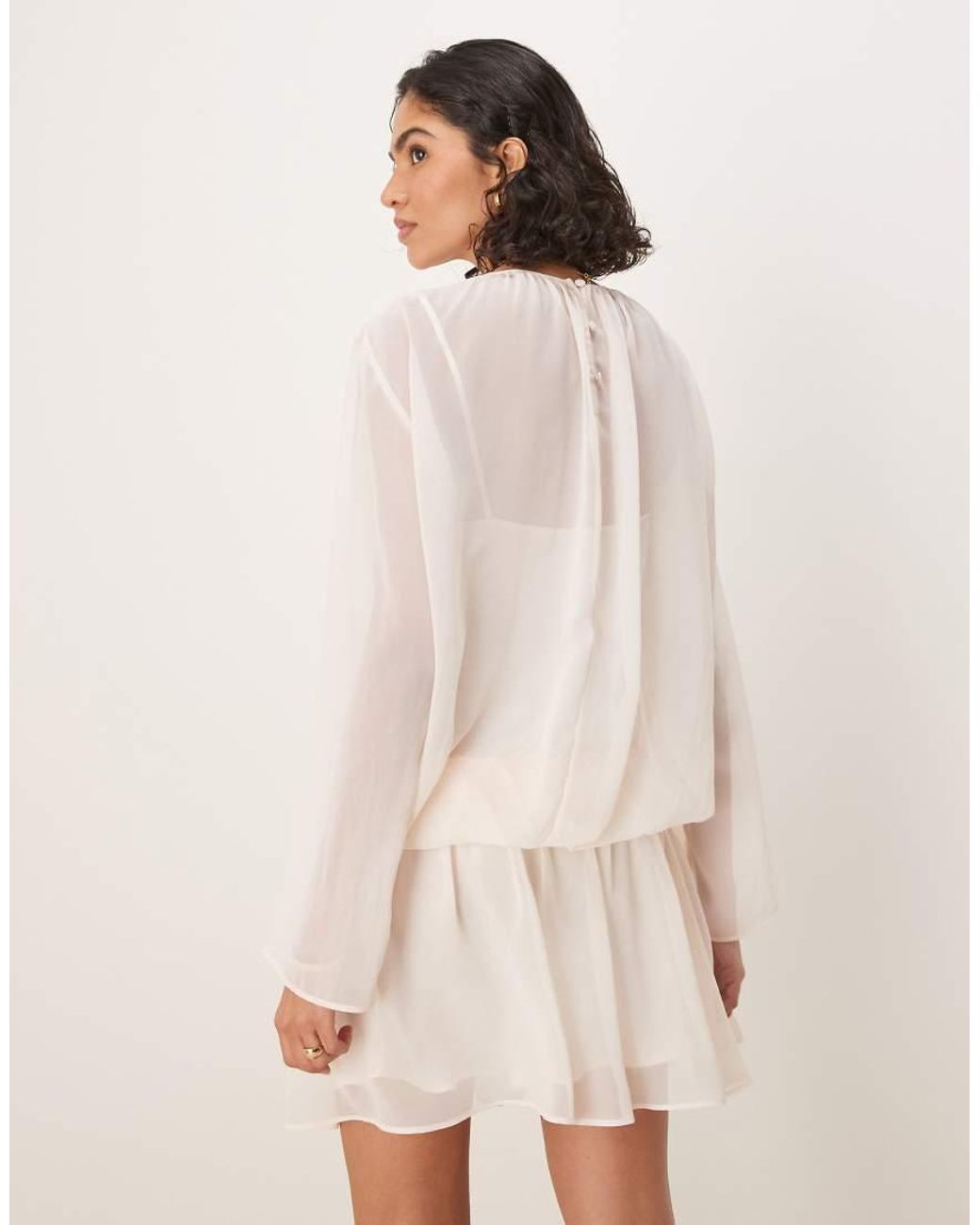 ASOS Natural Chiffon Boho Blouson Mini Dress