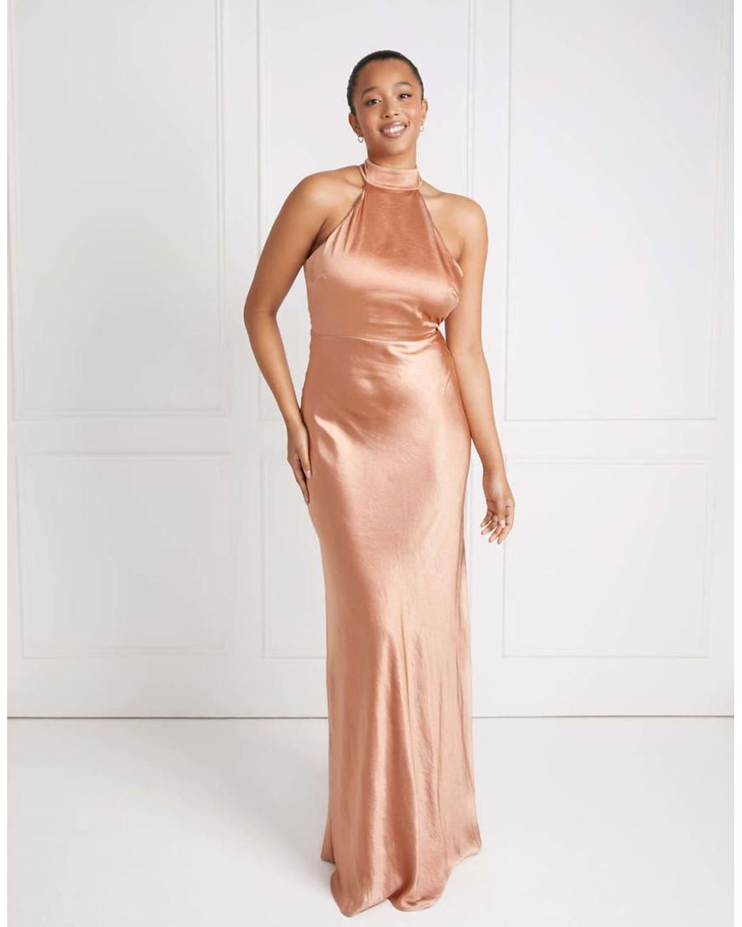 Six Stories Natural Halter Neck Satin Bridesmaid Dress