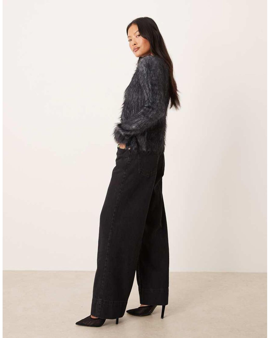 ASOS Blue Asos Design Petite Wide Leg Jean With Crease Front And Belt
