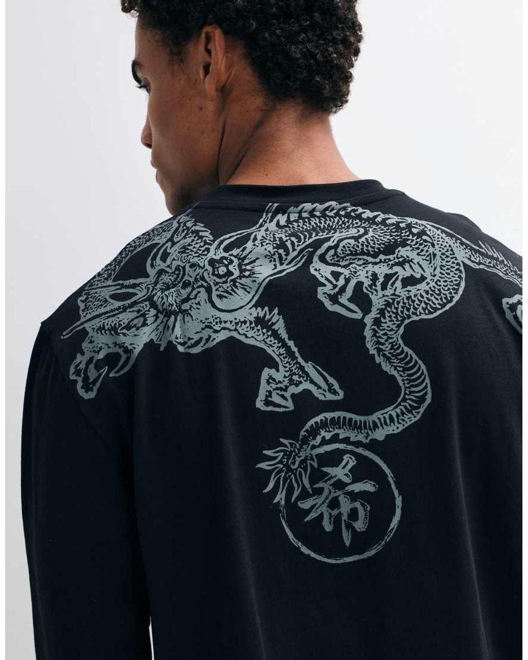 ASOS Blue Boxy Relaxed Long Sleeve T-shirt With Dragon Graphic for men