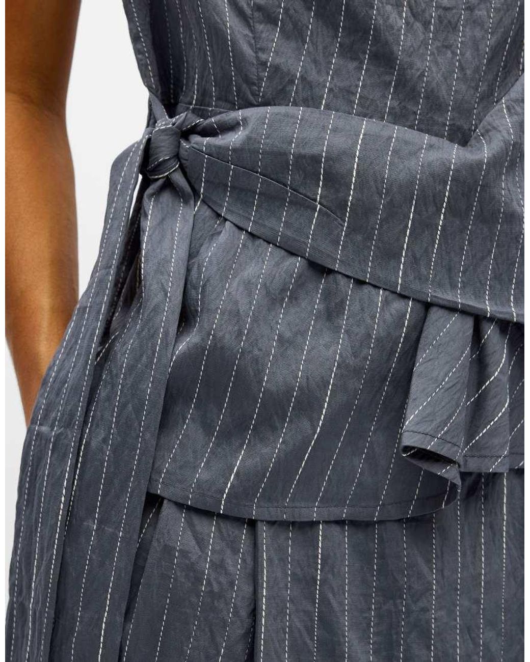Object Blue Loy Striped Crew Neck Sleeveless Wrap Top