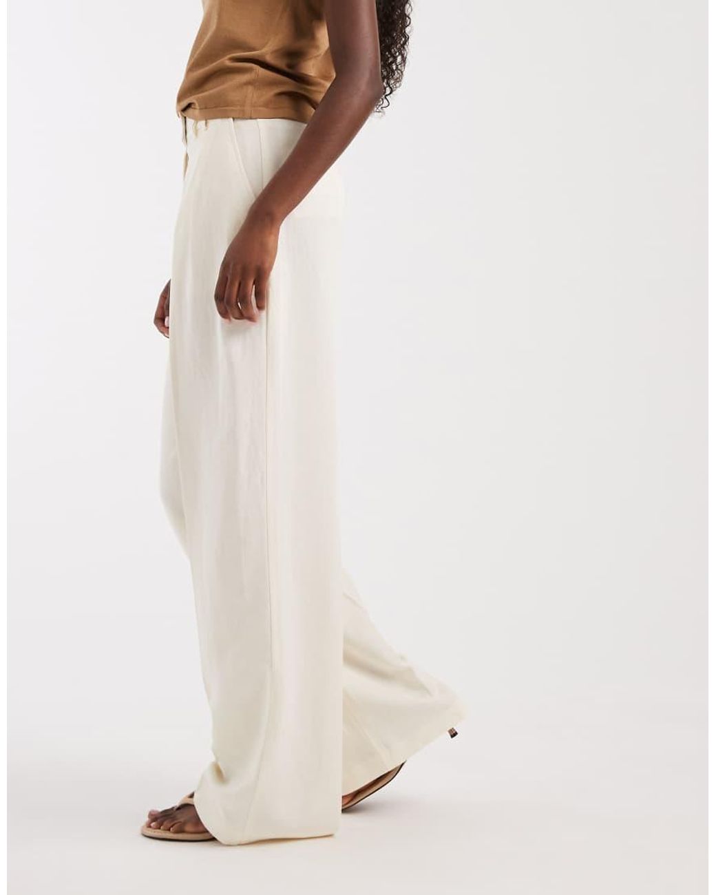 ASOS White Tailored Linen Look Wide Leg Pants With Pleat Detail