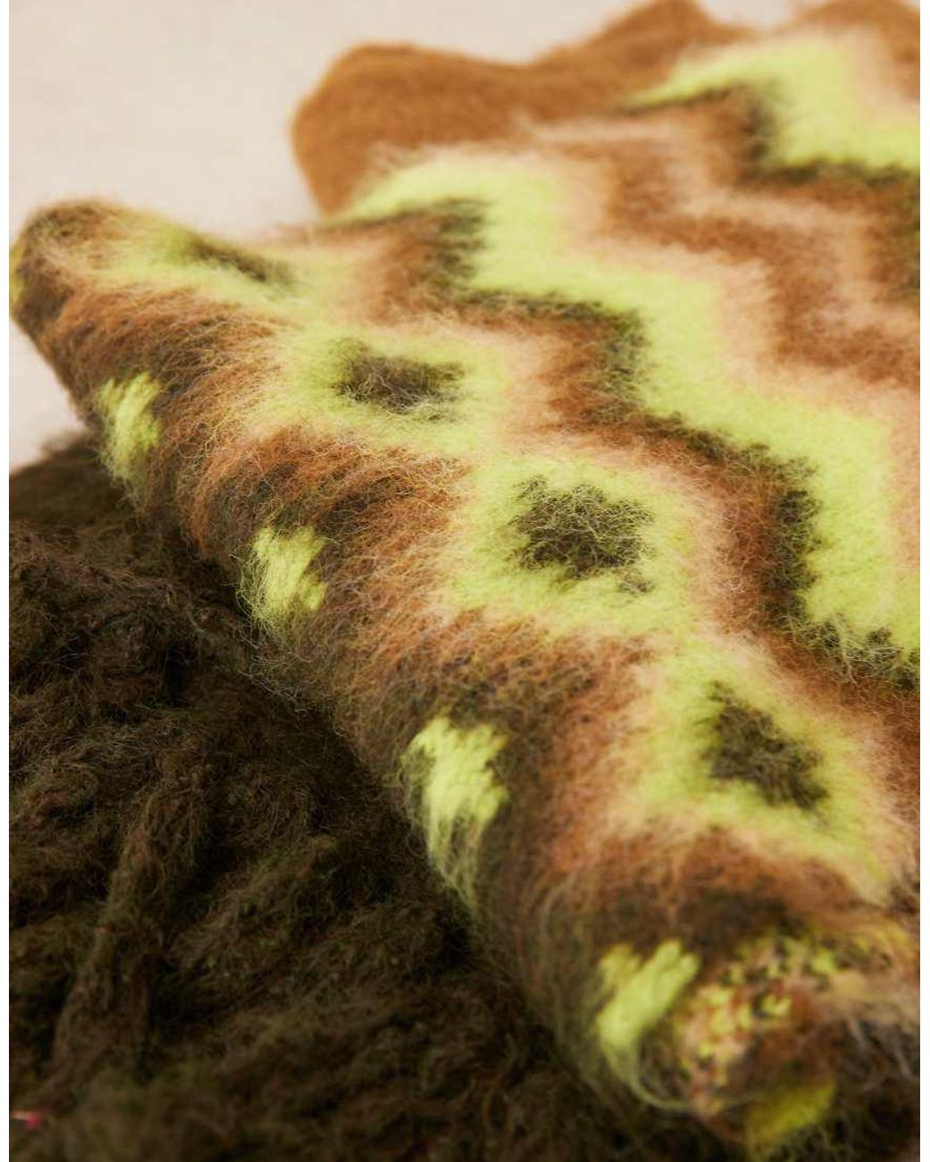 ASOS Brown Knitted Fairisle Pattern Scarf With Tassels