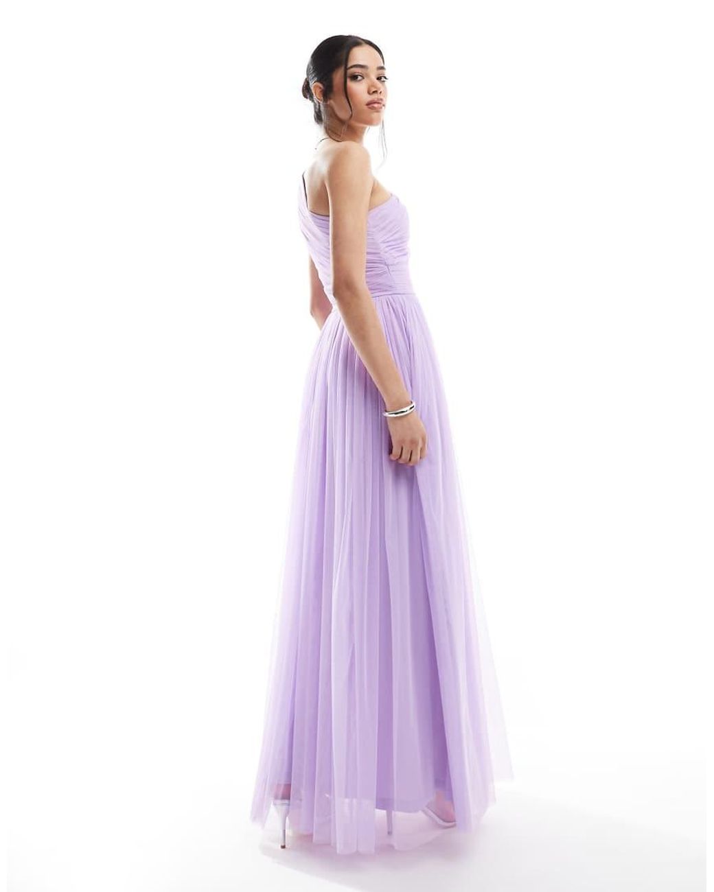 LACE & BEADS Purple Bridesmaid One Shoulder Maxi Dress