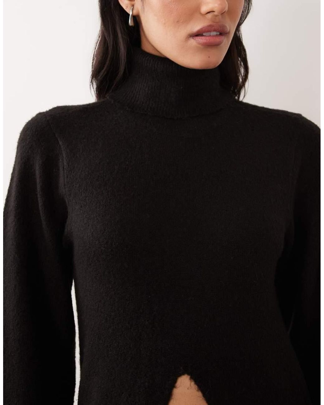 Vila Black Roll Neck Knit Maxi Pullover Jumper With Split Detail