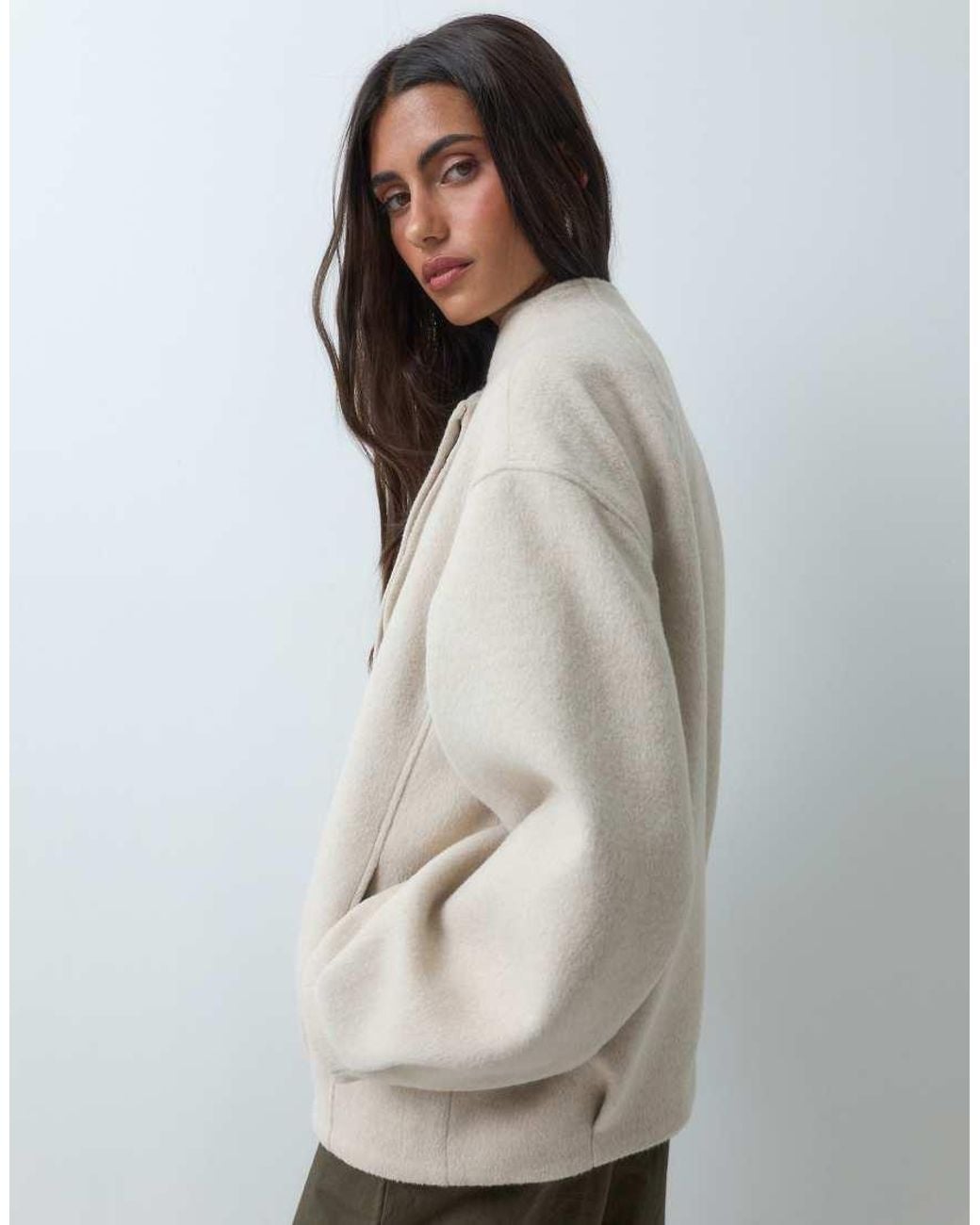 ASOS Natural Short Formal Waterfall Coat With Wool