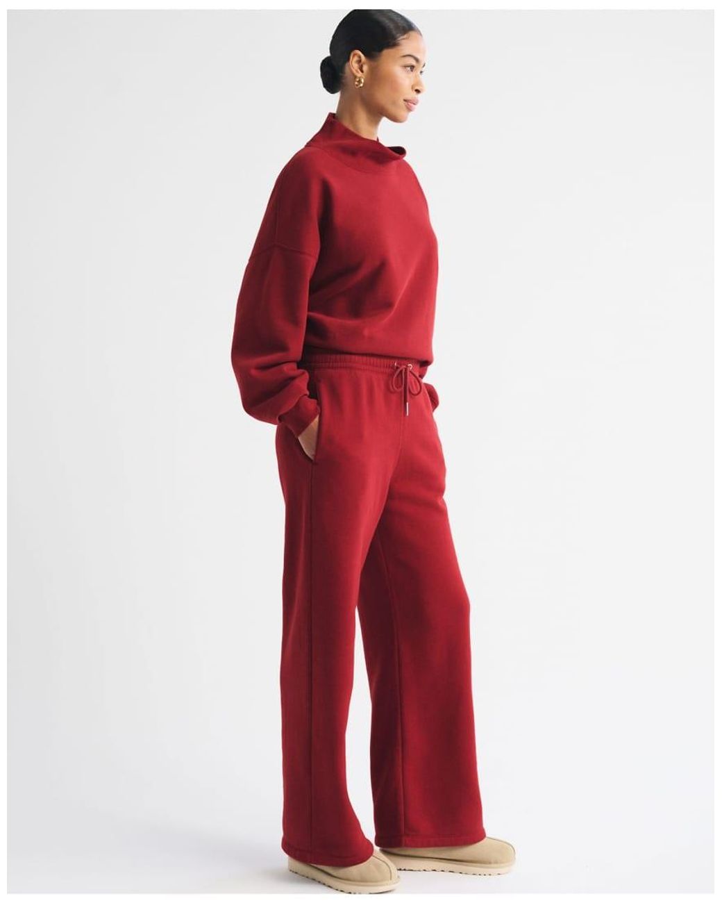 Abercrombie & Fitch Red Sunday High Rise Wide Leg Sweatpant