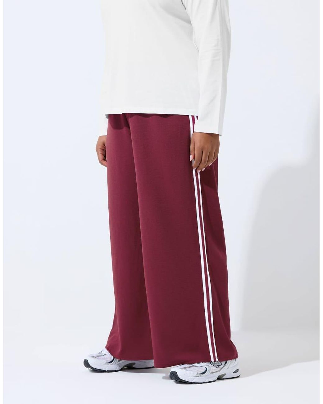 Yours Clothing White Side Stripe Wide Leg Trousers