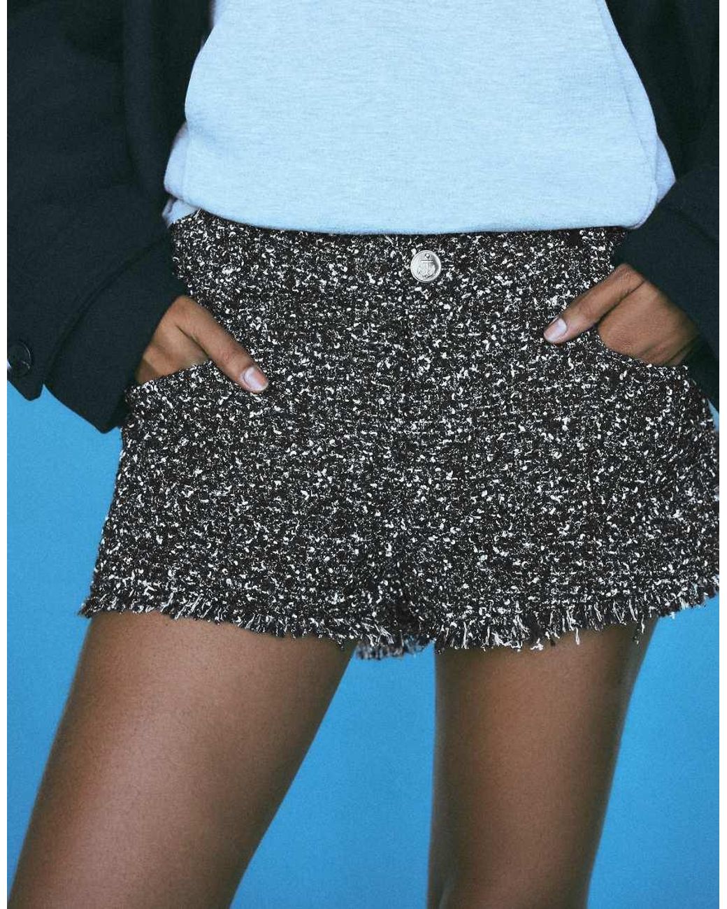Bershka Blue Structured Fabric Shorts